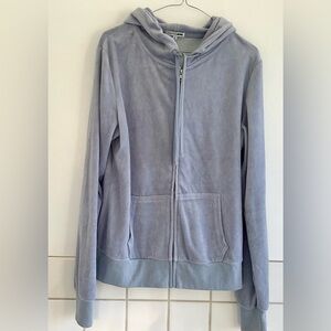 FASHION NOVA Soft Light Blue Zip-Front Velour Hoodie Zip Front Size L. NWOT